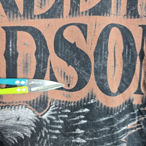 Harley Davidson Eagle Women Tee Black Oconomowoc Wisconsin Stone Wash Sz S Flaw - Picture 3 of 10